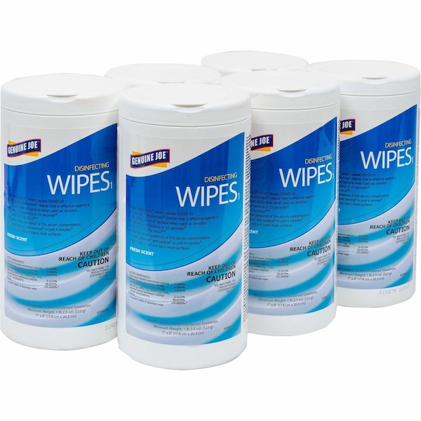 Genuine Joe Disinfecting Wipes - 7in x 8in - Fresh Citrus Scent - 75 Wipes Per Canister, 6PK GJOW75F - main